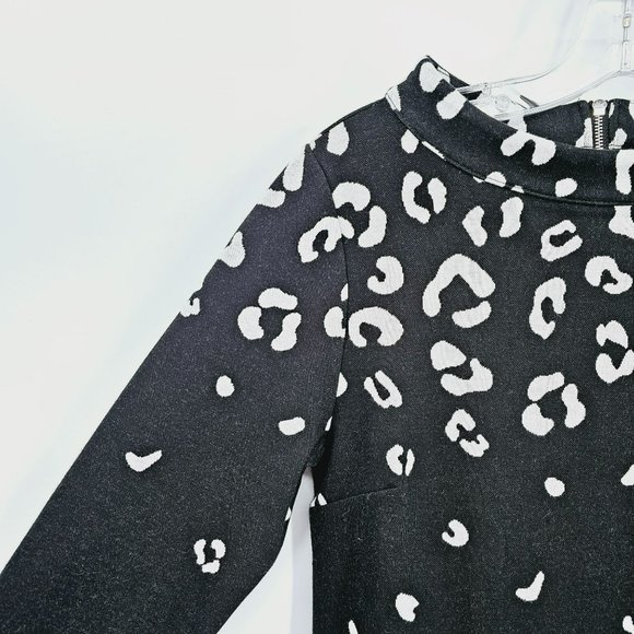 Talbots Jacquard Ombre Leopard Print Sweater Top S Black White Knit Zip Back New - Picture 3 of 13